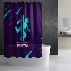 Шторка для душа Символ Portal в неоновых цветах на темном фоне, цвет: 3D-принт — фото 2