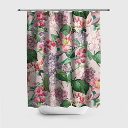 Шторка для душа Цветы Розовые Лилии и Сирень, цвет: 3D-принт