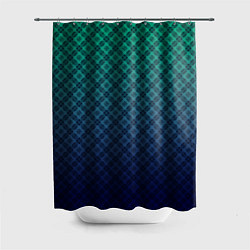 Шторка для ванной Клетчатый узор на сине-зеленом градиентном фоне