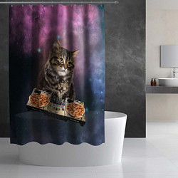 Шторка для душа Космический котёнок диджей Space DJ Cat, цвет: 3D-принт — фото 2