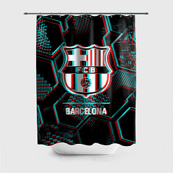 Шторка для душа Barcelona FC в стиле Glitch на темном фоне, цвет: 3D-принт