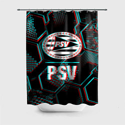 Шторка для душа PSV FC в стиле Glitch на темном фоне, цвет: 3D-принт