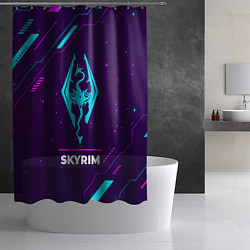 Шторка для душа Символ Skyrim в неоновых цветах на темном фоне, цвет: 3D-принт — фото 2