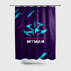 Шторка для душа Символ Hitman в неоновых цветах на темном фоне, цвет: 3D-принт