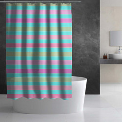 Шторка для душа Pink turquoise stripes horizontal Полосатый узор, цвет: 3D-принт — фото 2