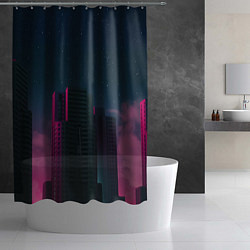 Шторка для душа Неоновые небоскрёбы - Розовый, цвет: 3D-принт — фото 2