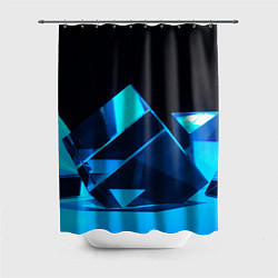 Шторка для душа Неоновые объёмный куб - Синий, цвет: 3D-принт