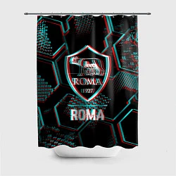 Шторка для душа Roma FC в стиле Glitch на темном фоне, цвет: 3D-принт