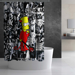 Шторка для душа Барт Симпсон - чёрт на фоне своих подопечных, цвет: 3D-принт — фото 2
