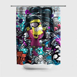 Шторка для душа Спортивный Барт Симпсон на фоне граффити, цвет: 3D-принт