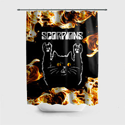 Шторка для душа Scorpions рок кот и огонь, цвет: 3D-принт