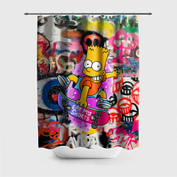 Шторка для душа Скейтбордист Барт Симпсон на фоне стены с граффити, цвет: 3D-принт