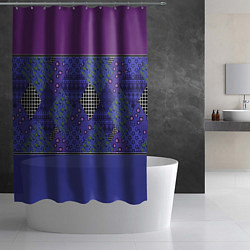 Шторка для душа Combined burgundy-blue pattern with patchwork, цвет: 3D-принт — фото 2