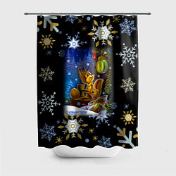 Шторка для душа Новый год белка смотрит на часы, цвет: 3D-принт