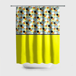 Шторка для душа Желтый неоновый комбинированный узор, цвет: 3D-принт