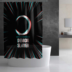 Шторка для душа Символ Demon Slayer в стиле glitch на темном фоне, цвет: 3D-принт — фото 2