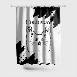 Шторка для душа Coldplay рок кот на светлом фоне, цвет: 3D-принт