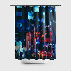 Шторка для душа Огни большого города - Глитч, цвет: 3D-принт