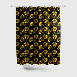 Шторка для душа Хохломская роспись цветы на чёрном фоне, цвет: 3D-принт