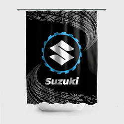 Шторка для душа Suzuki в стиле Top Gear со следами шин на фоне, цвет: 3D-принт