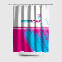 Шторка для душа Porsche neon gradient style: символ сверху, цвет: 3D-принт