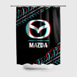 Шторка для душа Значок Mazda в стиле glitch на темном фоне, цвет: 3D-принт