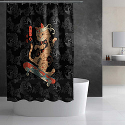 Шторка для душа Кот самурай на скейтборде, цвет: 3D-принт — фото 2