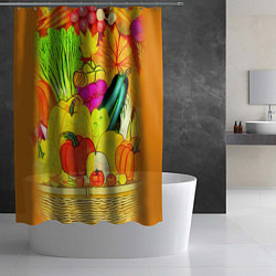 Шторка для душа Плетеная корзина, полная фруктов и овощей, цвет: 3D-принт — фото 2