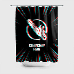 Шторка для душа Символ Chainsaw Man в стиле glitch на темном фоне, цвет: 3D-принт