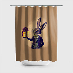 Шторка для душа Кролик в костюме с подарком, цвет: 3D-принт