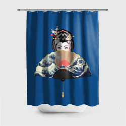 Шторка для душа Японская гейша с большим веером, цвет: 3D-принт