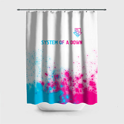 Шторка для душа System of a Down neon gradient style: символ сверх, цвет: 3D-принт