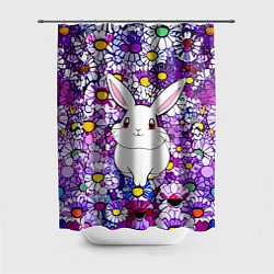 Шторка для душа Веселый кролик в цветах, цвет: 3D-принт