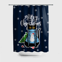 Шторка для душа Котик: merry christmas, цвет: 3D-принт