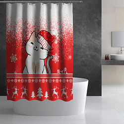 Шторка для душа Новогодний милый котик, цвет: 3D-принт — фото 2