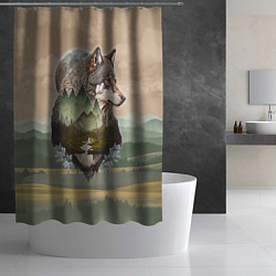 Шторка для душа Портрет волка в технике двойной экспозиции, цвет: 3D-принт — фото 2