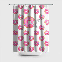Шторка для душа Серый кролик с розовыми пончиками, цвет: 3D-принт