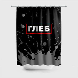 Шторка для душа Глеб - в красной рамке на темном, цвет: 3D-принт