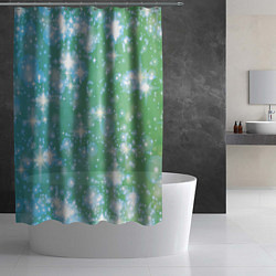 Шторка для душа Сияющие серебряные блестки на зелено-голубом фоне, цвет: 3D-принт — фото 2