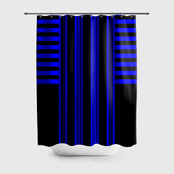 Шторка для душа Черно синий полосатый узор, цвет: 3D-принт