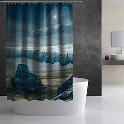 Шторка для душа Скалы, камни и космический корабль, цвет: 3D-принт — фото 2