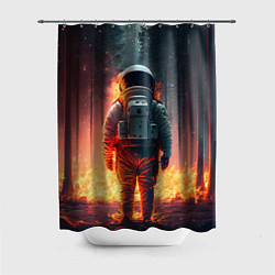 Шторка для душа Космонавт в горящем лесу, цвет: 3D-принт