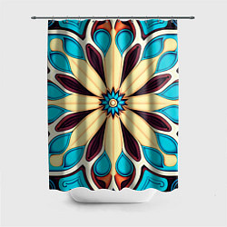 Шторка для душа Узор большой цветок с голубыми фигурами, цвет: 3D-принт