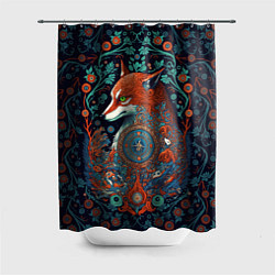 Шторка для душа Рыжая лиса с орнаментом, цвет: 3D-принт