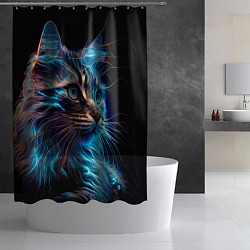 Шторка для душа Неоновый кот искрящий молниями, цвет: 3D-принт — фото 2
