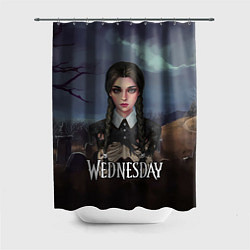 Шторка для душа Уэнсдэй арт, цвет: 3D-принт