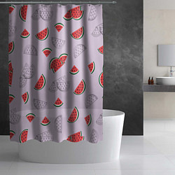 Шторка для душа Узор из кусочков арбуза на сиреневом фоне, цвет: 3D-принт — фото 2