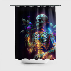 Шторка для душа Светящийся скелет с цветами, цвет: 3D-принт