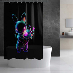 Шторка для душа Неоновый заяц с цветами, цвет: 3D-принт — фото 2