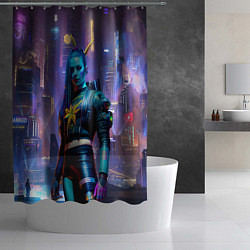Шторка для душа Cyberpunk - brave girl - neural network, цвет: 3D-принт — фото 2